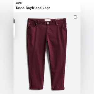 Slink brand Tasha Boyfriend jeans. Burgundy color. 25.5 inner seam 16W